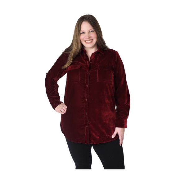 Roaman's Tops - Roaman's Velveteen Red Long Sleeve